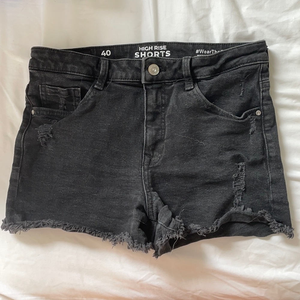 Black high rise shorts made from recycled cotton
